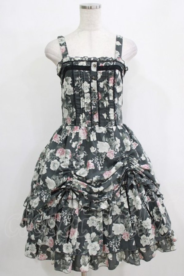 画像1: axes femme / レトロ花柄ワンピース M グレー H-26-01-16-003-AX-OP-YZ-ZH (1)