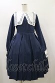 画像1: FLC / 皆方由衣コラボ/襟付きプリーツワンピース L ネイビー H-26-01-17-062-LO-OP-NS-ZH (1)