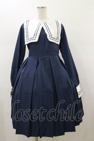画像: FLC / 皆方由衣コラボ/襟付きプリーツワンピース L ネイビー H-26-01-17-062-LO-OP-NS-ZH