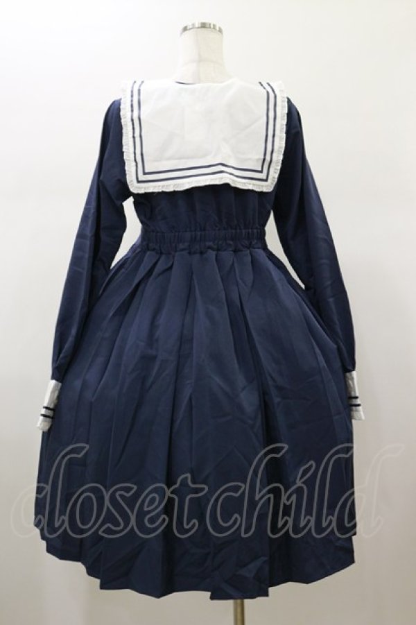 画像2: FLC / 皆方由衣コラボ/襟付きプリーツワンピース L ネイビー H-26-01-17-062-LO-OP-NS-ZH (2)