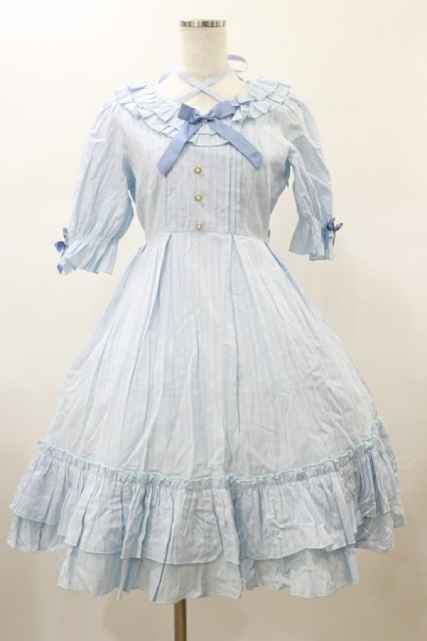 画像1: Amavel / Frilly Ribbonコットンワンピース Free サックス H-26-01-17-073-CA-OP-NS-ZH (1)