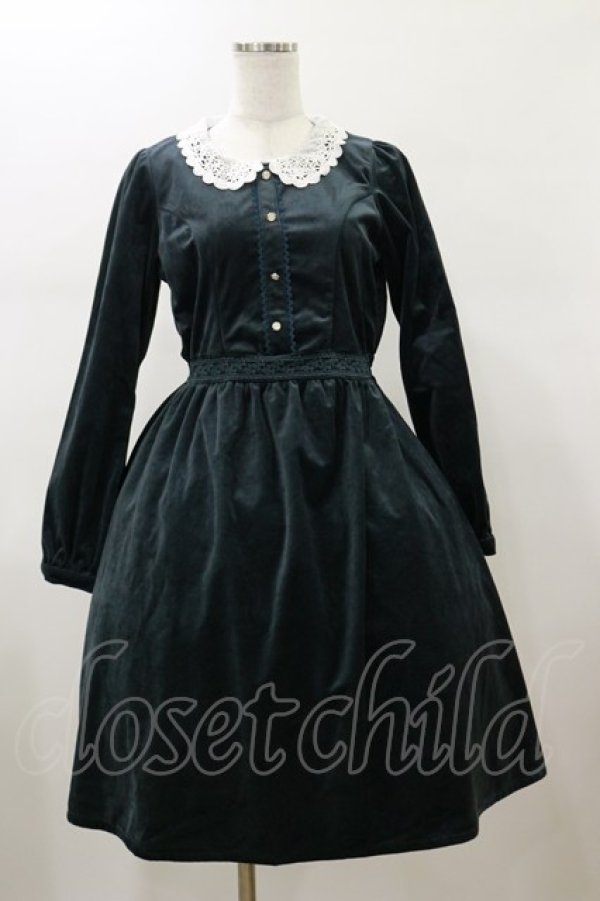 画像1: axes femme POETIQUE / レース襟ベロアワンピ M グリーン H-26-01-17-077-AX-OP-NS-ZH (1)