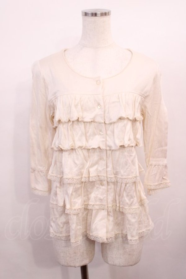 画像1: PINK HOUSE / 段フリル七分袖カーディガン 3（M ） アイボリー H-26-01-17-1022-LO-TO-NS-ZH (1)