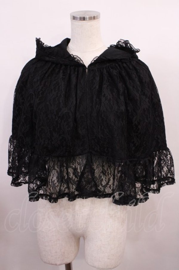 画像1: Ank Rouge / フード付きレースケープ M ブラック H-26-01-17-1025-CA-TO-NS-ZH (1)