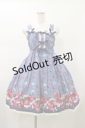 画像: metamorphose / ギンガムチェリーシャーリングジャンパースカート Free ブルー H-26-01-17-082-ME-OP-NS-ZH
