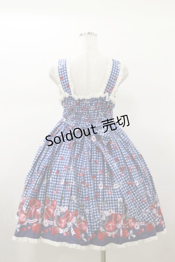 画像2: metamorphose / ギンガムチェリーシャーリングジャンパースカート Free ブルー H-26-01-17-082-ME-OP-NS-ZH (2)
