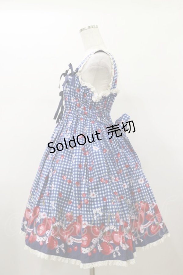 画像3: metamorphose / ギンガムチェリーシャーリングジャンパースカート Free ブルー H-26-01-17-082-ME-OP-NS-ZH (3)