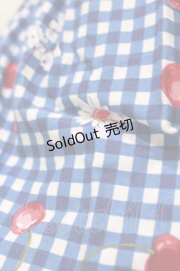 画像5: metamorphose / ギンガムチェリーシャーリングジャンパースカート Free ブルー H-26-01-17-082-ME-OP-NS-ZH (5)