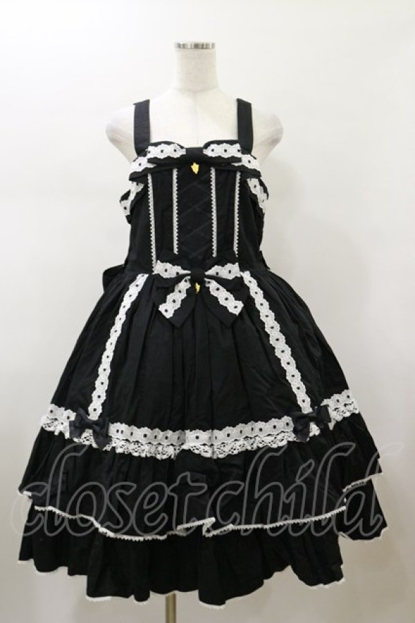 画像1: metamorphose / 【プラスサイズ】メアリーはしごレースジャンパースカート プラスサイズ ブラック H-26-01-17-083-ME-OP-NS-ZH (1)