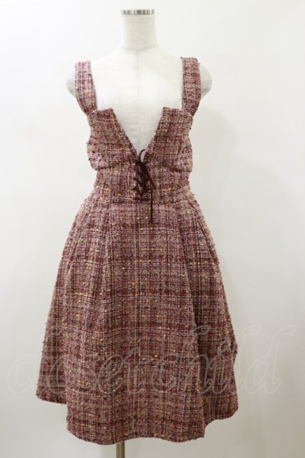 画像1: axes femme POETIQUE / ツイードジャンパースカート M ワイン H-26-01-17-089-AX-OP-NS-ZH (1)