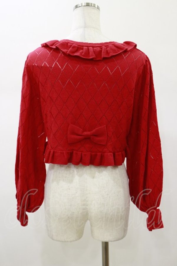 画像2: metamorphose / ダイヤすかしあみ長袖ボレロ Free レッド H-26-01-17-019-ME-TO-NS-ZH (2)