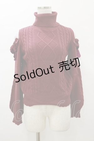 画像: axes femme POETIQUE / ベロアリボン肩あきニットPO M ワイン H-26-01-17-029-AX-TO-NS-ZH