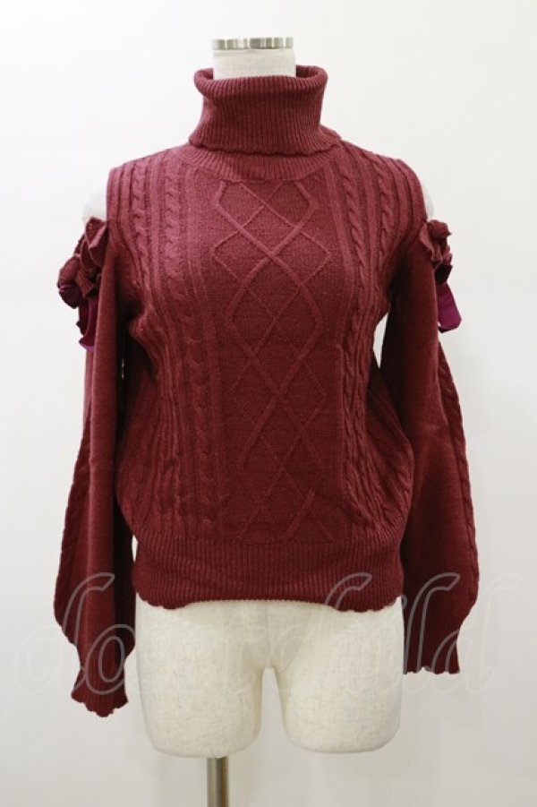 画像1: axes femme POETIQUE / ベロアリボン肩あきニットPO M ワイン H-26-01-17-029-AX-TO-NS-ZH (1)