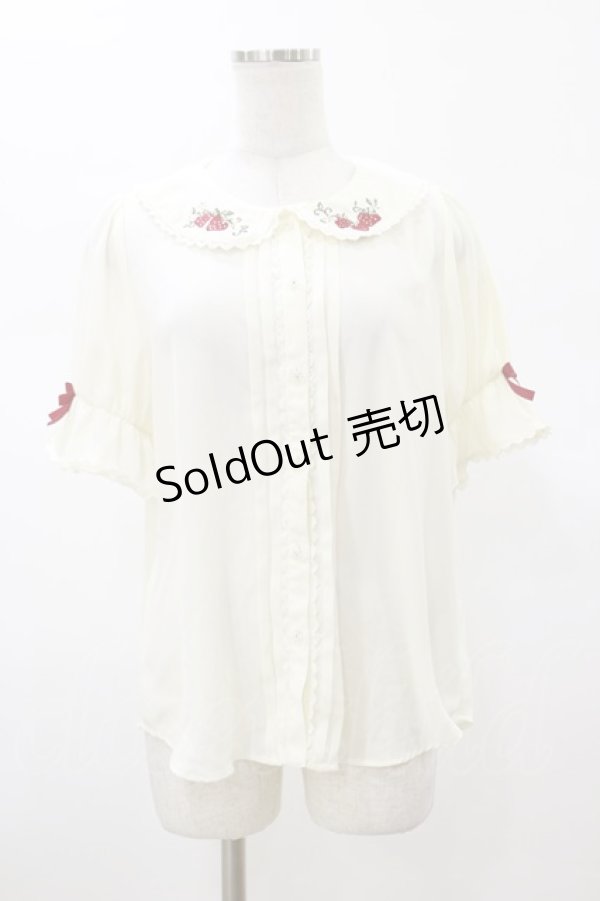 画像1: axes femme Kawaii / ベリーズピクニック 半袖ブラウス M 生成り H-26-01-17-032-AX-BL-NS-ZH (1)