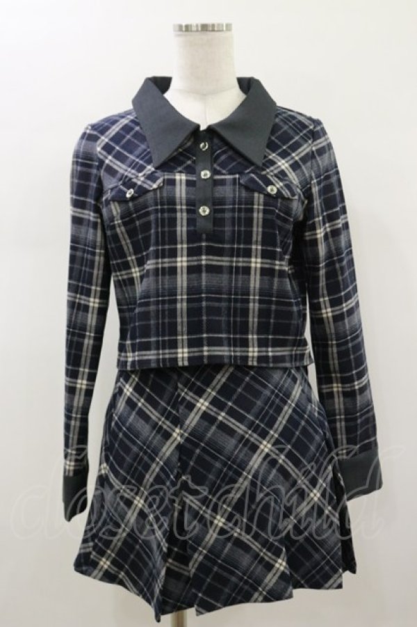 画像1: REDYAZEL / バイアスチェックショートブラウス×プリーツミニスカートセットアップ S ブラック H-26-01-18-047-LO-OP-NS-ZH (1)