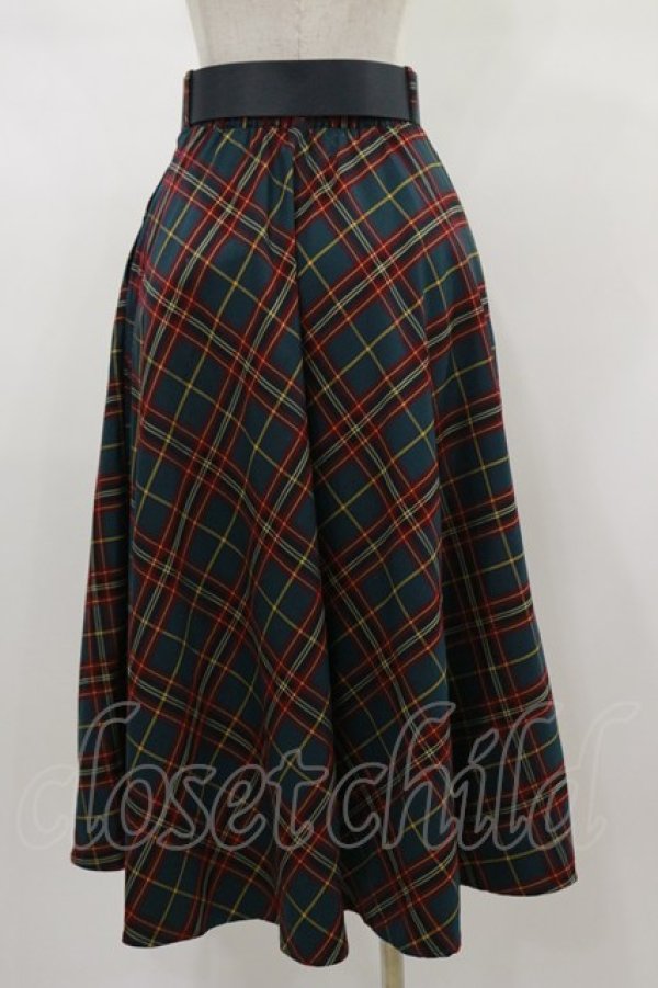 画像2: an another angelus / 太ベルト付きチェックフレアースカート Free GREEN H-26-01-18-049-CA-SK-NS-ZH (2)