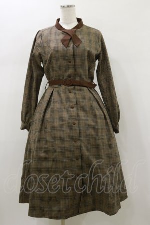 画像: F&A / カメオ付きクロスボウタイチェックワンピース Free Brown H-26-01-18-058-LO-OP-NS-ZH