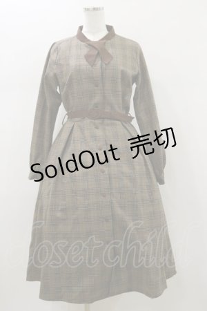 画像: F&A / カメオ付きクロスボウタイチェックワンピース Free Brown H-26-01-18-058-LO-OP-NS-ZH