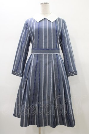 画像: Jane Marple / Ribbon stripe jacquardのパプリックドレス  ブルーグレー H-26-01-18-1025-JM-OP-KB-ZH