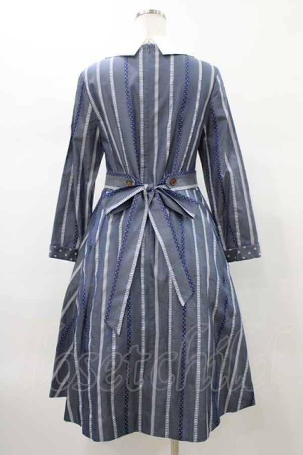 画像2: Jane Marple / Ribbon stripe jacquardのパプリックドレス  ブルーグレー H-26-01-18-1025-JM-OP-KB-ZH (2)