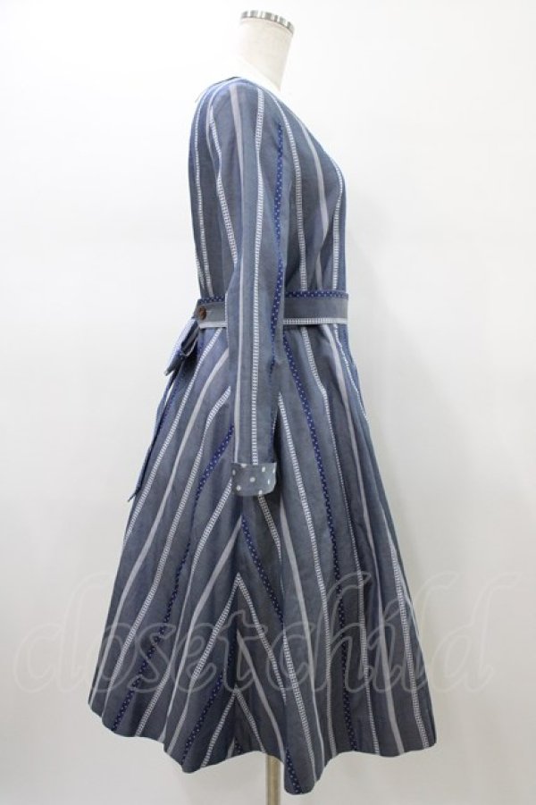 画像3: Jane Marple / Ribbon stripe jacquardのパプリックドレス  ブルーグレー H-26-01-18-1025-JM-OP-KB-ZH (3)