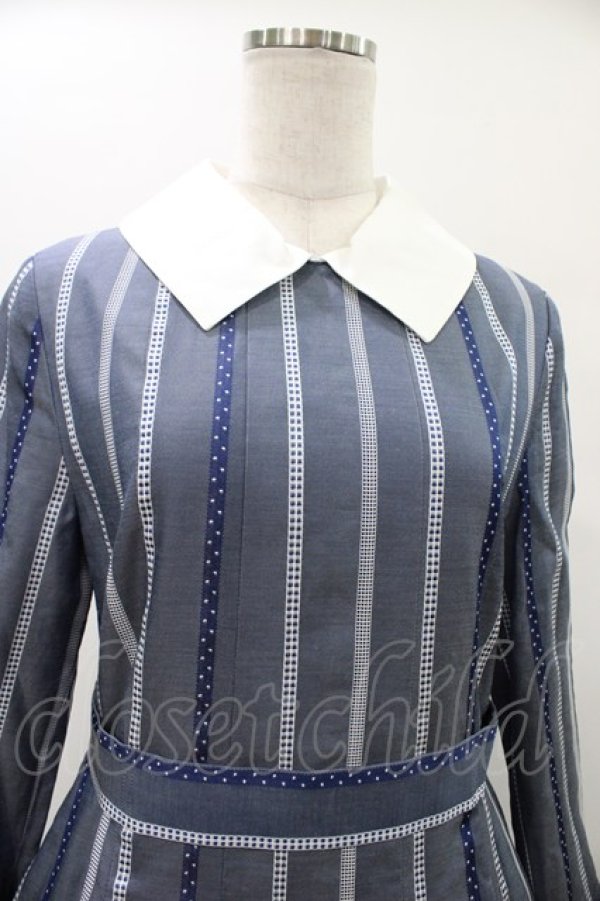 画像4: Jane Marple / Ribbon stripe jacquardのパプリックドレス  ブルーグレー H-26-01-18-1025-JM-OP-KB-ZH (4)
