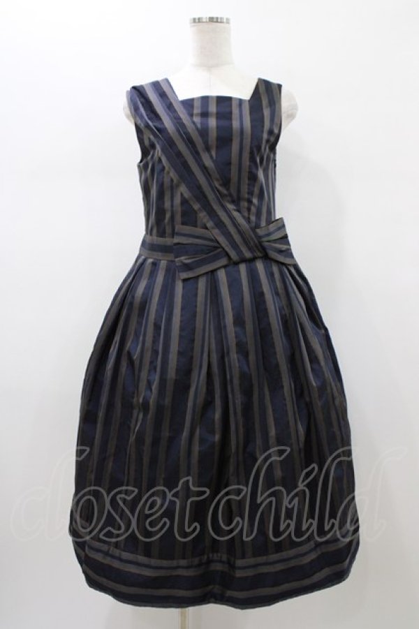 画像1: Jane Marple Dans Le Salon / Old England stripe coronation dress  ネイビー H-26-01-18-1027-JM-OP-KB-ZH (1)