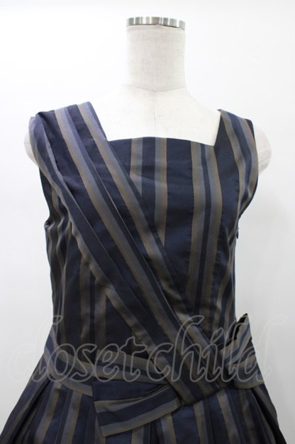 画像4: Jane Marple Dans Le Salon / Old England stripe coronation dress  ネイビー H-26-01-18-1027-JM-OP-KB-ZH (4)