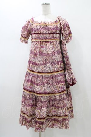 画像: Jane Marple Dans Le Salon / 総柄リバティティアードワンピース+トートバッグ M ボルドー H-26-01-18-1035-JM-OP-KB-ZH