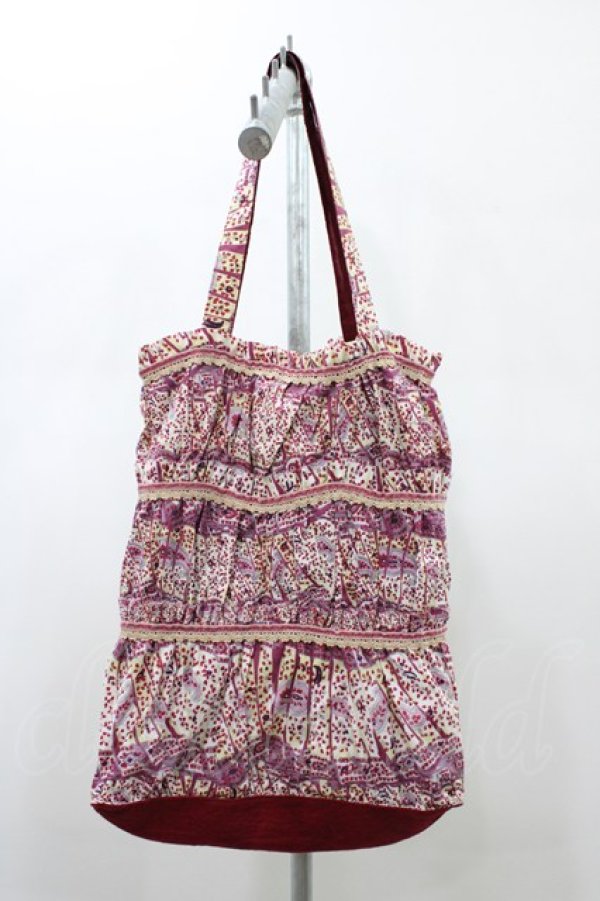 画像4: Jane Marple Dans Le Salon / 総柄リバティティアードワンピース+トートバッグ M ボルドー H-26-01-18-1035-JM-OP-KB-ZH (4)