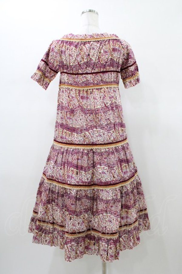 画像2: Jane Marple Dans Le Salon / 総柄リバティティアードワンピース  ボルドー H-26-01-18-1036-JM-OP-KB-ZH (2)