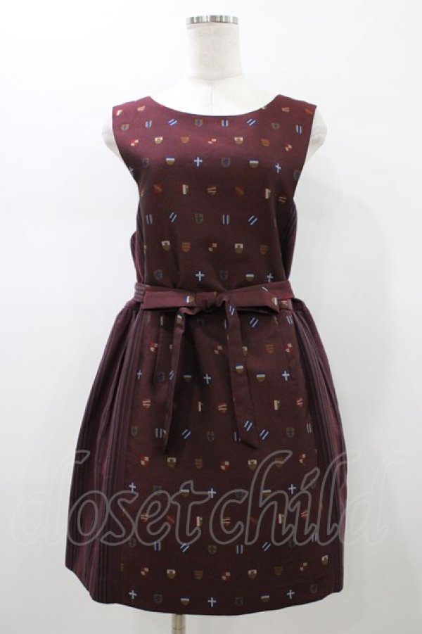 画像1: Jane Marple / エンブレムジャガードとレジメンのジャンパースカート  ボルドー H-26-01-18-1039-JM-OP-KB-ZH (1)
