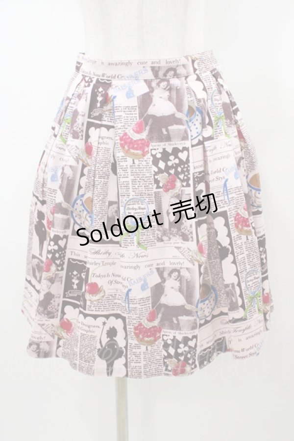 画像1: Shirley Temple / ニュースペーパープリントスカート 160 ピンク H-26-01-18-1047-ET-SK-KB-ZH (1)