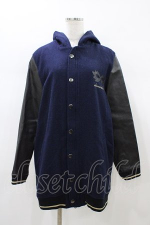 画像: elements,H / レザー切替フードブルゾン HOMME ネイビー H-26-01-18-1061-PU-JA-KB-ZH