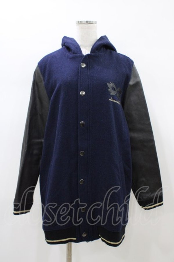 画像1: elements,H / レザー切替フードブルゾン HOMME ネイビー H-26-01-18-1061-PU-JA-KB-ZH (1)