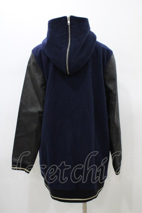画像2: elements,H / レザー切替フードブルゾン HOMME ネイビー H-26-01-18-1061-PU-JA-KB-ZH (2)