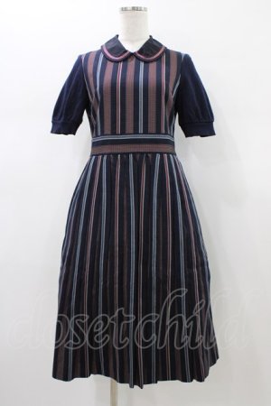 画像: Jane Marple Dans Le Salon / ニットスリーブレジメンタルワンピース  ネイビー H-26-01-18-1017-JM-OP-KB-ZH