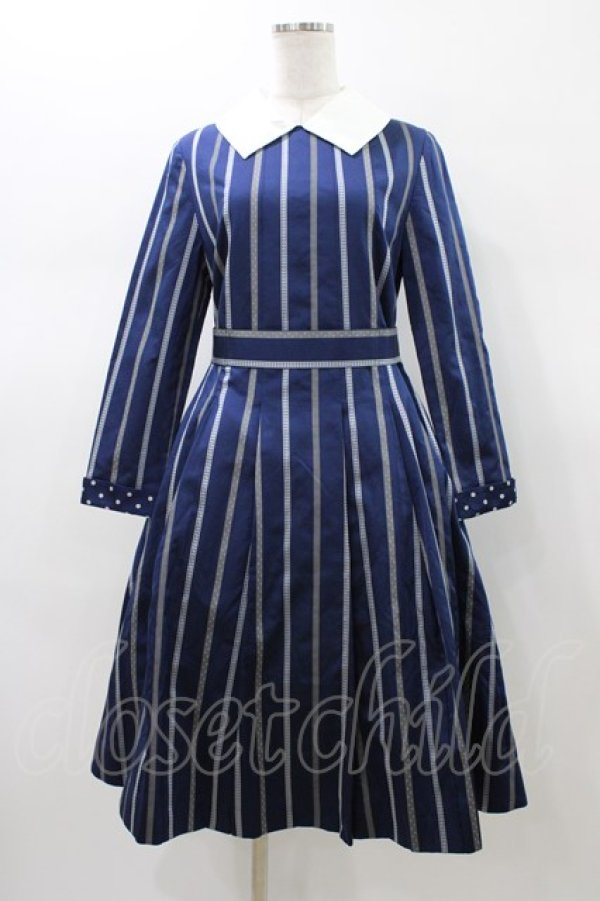 画像1: Jane Marple / Ribbon stripe jacquardのパブリックドレス  ネイビー H-26-01-18-1018-JM-OP-KB-ZH (1)