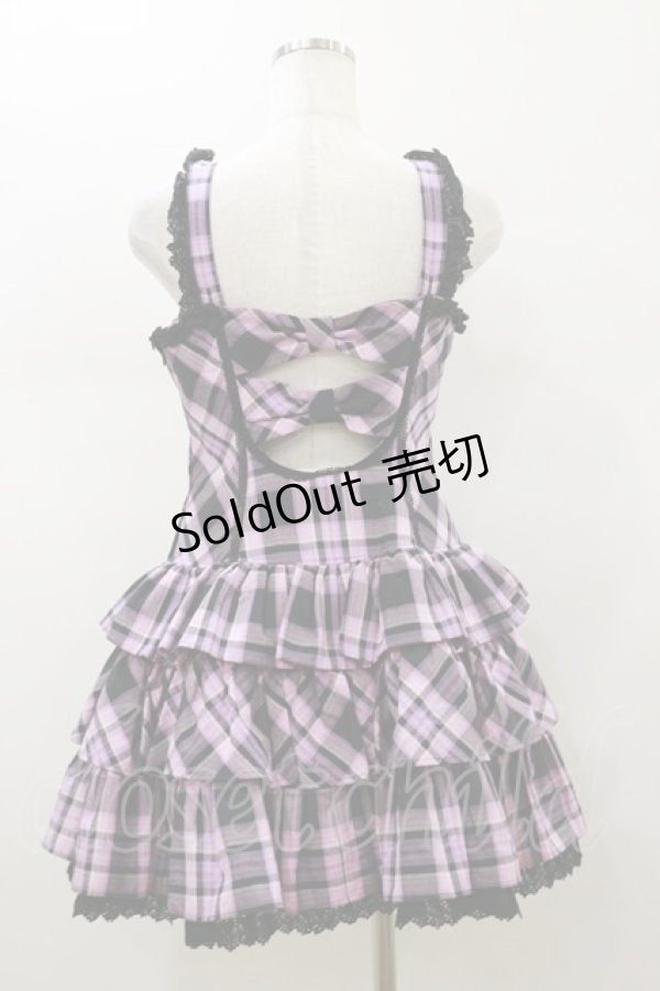 画像2: Angelic Pretty / マカロンタータンローウエストジャンパースカート Free ブラック H-26-01-18-082-AP-OP-NS-ZH (2)