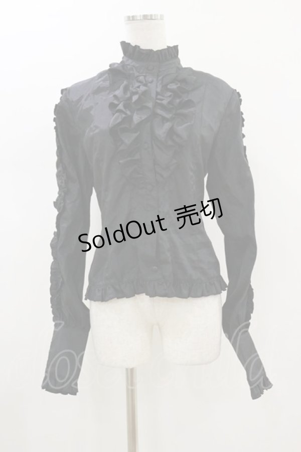 画像1: metamorphose / スタンドカラーフリルブラウス Free ブラック H-26-01-18-024-ME-BL-NS-ZH (1)