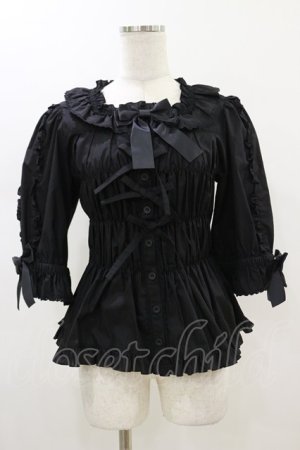 画像: metamorphose / スクエアあきシャーリング半袖ブラウス サイズ1 ブラック H-26-01-18-032-ME-BL-NS-ZH