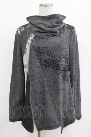 画像: Ozz Croce / 異素材切替ハイネックカットソー  グレー H-26-01-19-034-OO-TO-KB-ZH