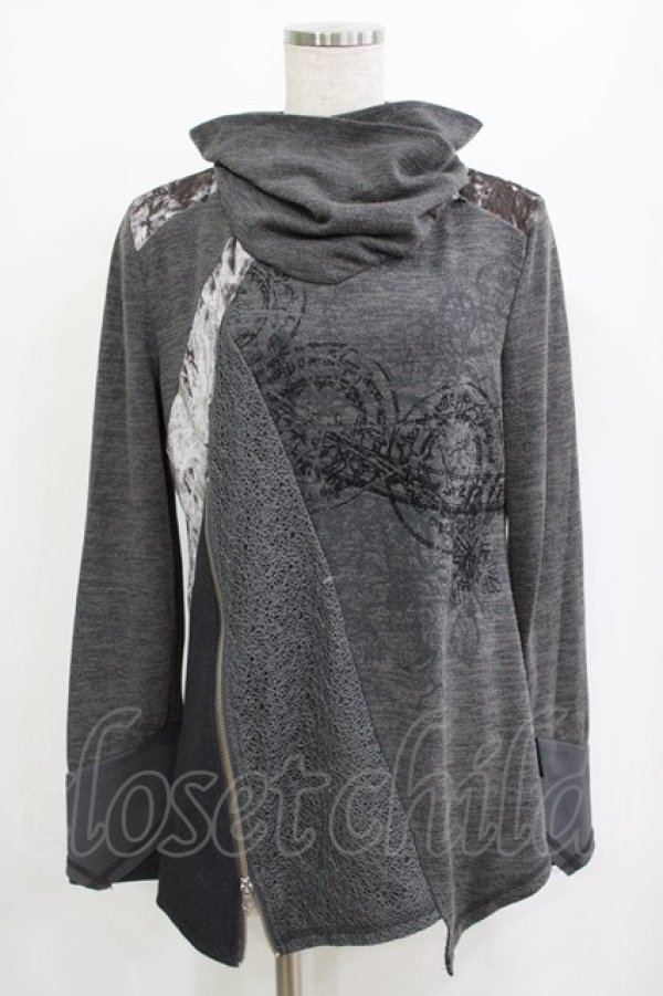 画像1: Ozz Croce / 異素材切替ハイネックカットソー  グレー H-26-01-19-034-OO-TO-KB-ZH (1)