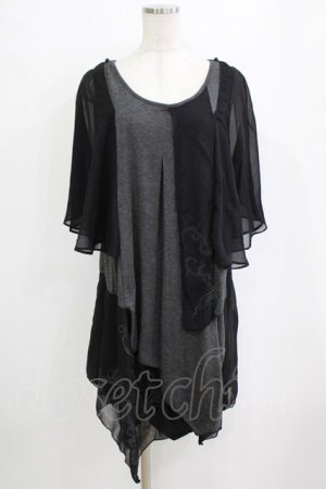 画像: Ozz Croce / レイヤードノースリーブワンピース  グレー×黒 H-26-01-19-036-OO-OP-KB-ZH