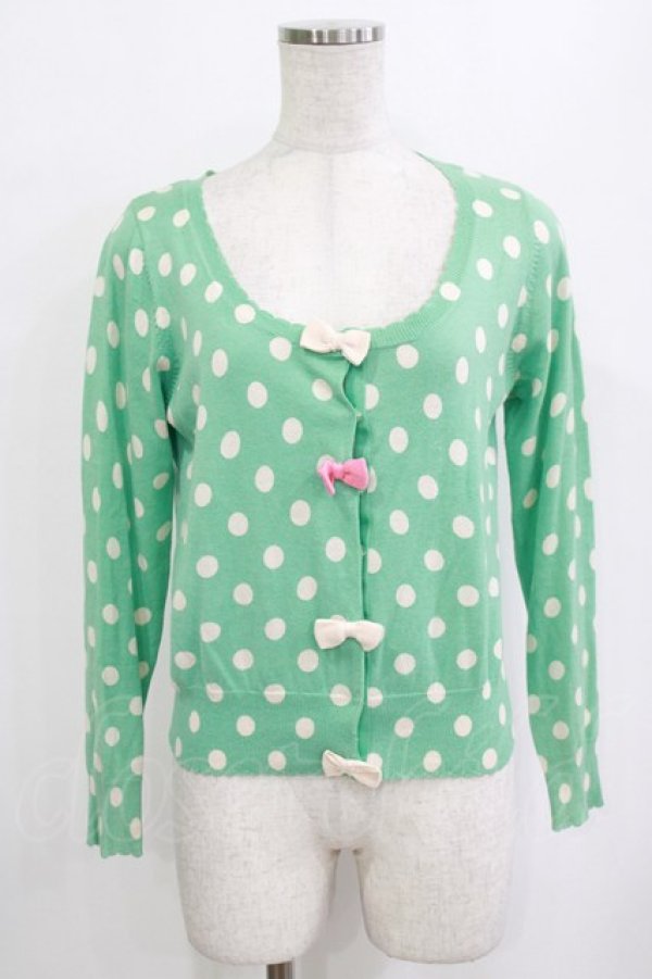 画像1: Emily Temple cute / リボンドットカーディガン  グリーン H-26-01-19-042-ET-TO-KB-ZH (1)