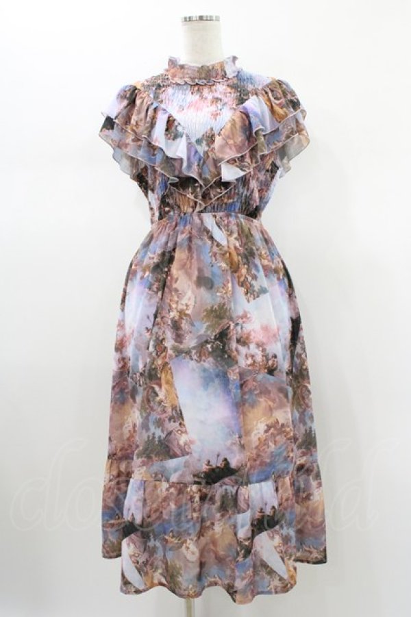 画像1: axes femme Nostalgic / 天使柄シャーリングワンピース M ブルー H-26-01-19-1033-LO-OP-NS-ZH (1)