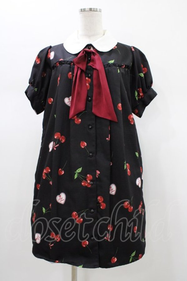 画像1: Ank Rouge /  Fancy Strawberryシャツワンピース M ブラック H-26-01-19-1037-CA-OP-NS-ZH (1)