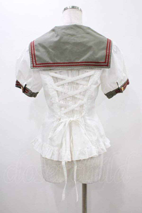 画像2: metamorphose / リボンセーラーブラウス Free オフ/カーキ H-26-01-19-1053-ME-BL-NS-ZH (2)