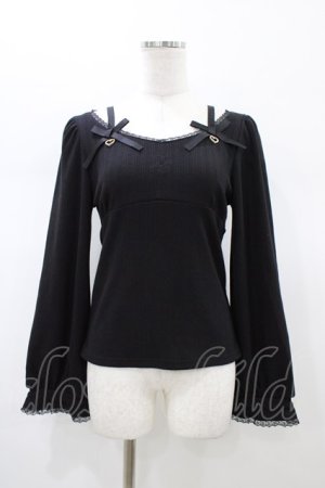 画像: Rojita / デコルテリボンロゴトップス Free ブラック H-26-01-19-1060-LO-TO-NS-ZH