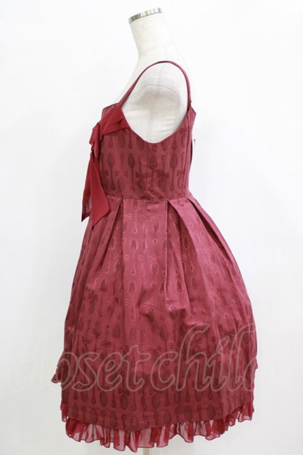 画像2: Leur Getter / スプーンジャガードシフォンリボンワンピース  ワイン H-26-01-19-001-LU-OP-KB-ZH (2)